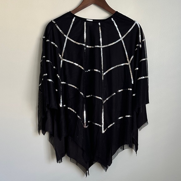 Spirit Halloween Sweaters - Spirit Halloween Elegant Black and Silver Sequin Spider Web Poncho
